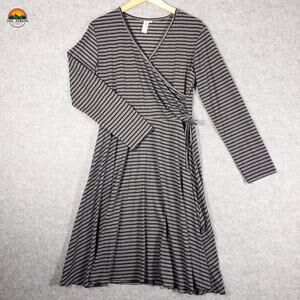Flutter & Squeak Wrap Dress Gray Striped Long Sleeve Women's Size Large